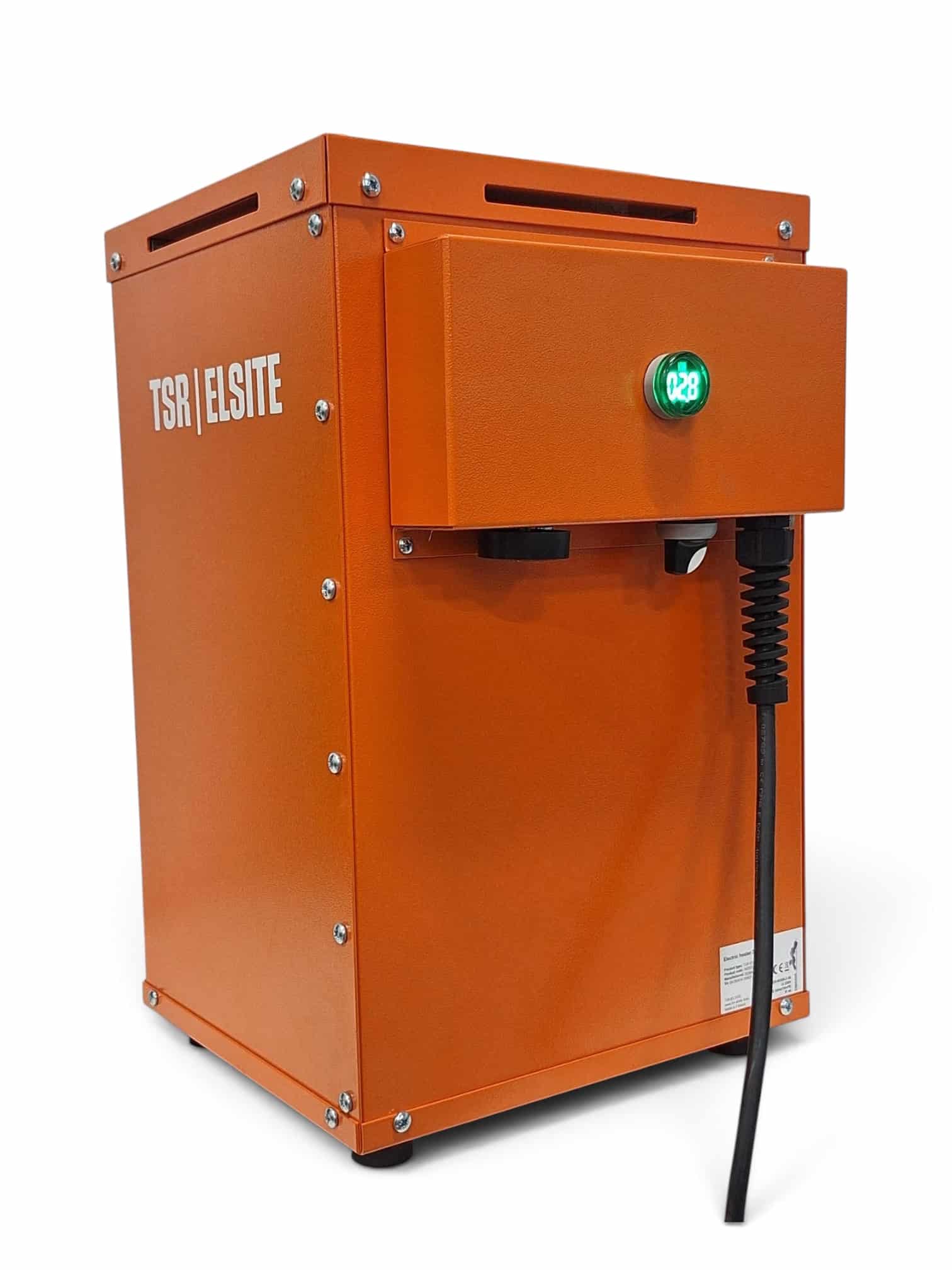 EH3 elvärmare 230 V: orange hölje, digital kWh-mätare och anslutningskabel